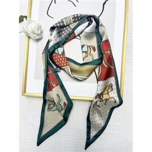 Hair Scarf Horse Print and  Silky Long Neck Head Scarves Purse Bag Scarfs Gifts